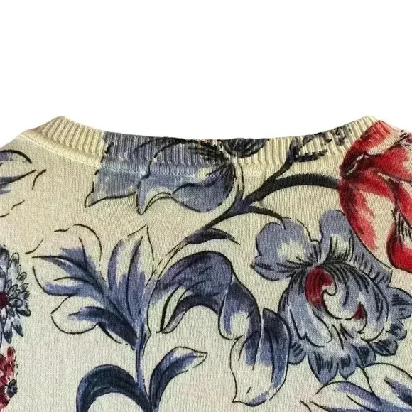 Karen Scott Vintage Women’s Button-down Cardigan Sweater Blue Roses Print Size S - Picture 5 of 11